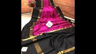 Charcoal Black and Magenta Pink Color Raw Silk Saree