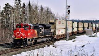 Busy Winter Freight And Passenger Trains Working Thru Western Alberta