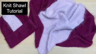 Knit Shawl with boarders | Tutorial | How to knit triangle Shawl with boarders