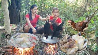 Survival in forest: Catch and cook chicken in for jungle food, Chicken soup tasty for dinner