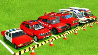 TRANSPORTING ALL RED POLICE CARS & AMBULANCE EMERGENCY WITH MAN TRUCKS | Farming Simulator 22