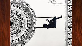 Silhouette Mandala Art|Girl With Mandala art|Black and white mandala|Vennila Art's|Vennila Art's..