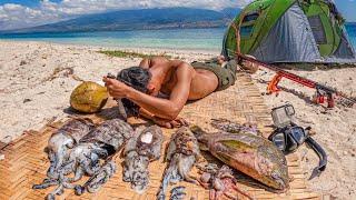 CAMPING DI PULAU INI, PENUH IKAN MOSTER | PANEN ! SURGANYA CUMI/SOTONG, GURITA | BERBURU & MASAK