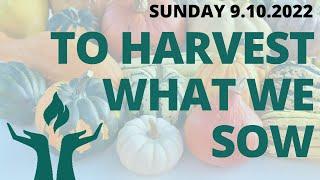 FirstU Sunday - October 9th, 2022 "To Harvest What We Sow"