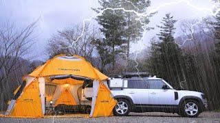 ⭐FIVE-STAR TENT? MAXIMAL Camping In the Winter Rain | Land Rover DEFENDER