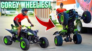 TEACHING LIFE WITH COREY HOW TO WHEELIE A QUAD ! ( HE GOT IT ) | BRAAP VLOGS