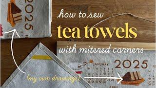 How To Sew Tea Towels with Mitered Corners. My art on fabric with Spoonflower