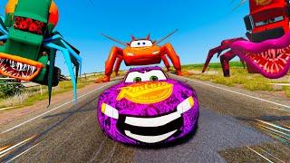 Epic Escapes: Lightning McQueen vs. Terrifying Head Eaters in BeamNG.Drive Compilation