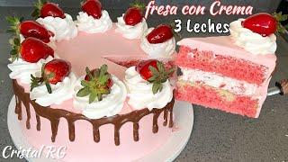 #postresvirales Sorprendente‼️Pastel de fresas con crema tres leches