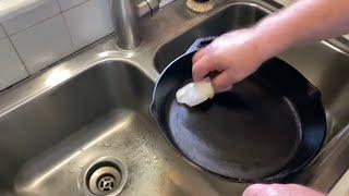 How To CLEAN CAST IRON - After Cooking Bacon