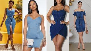 Latest Denim dresses for ladies; Elegant Denim gowns 2023