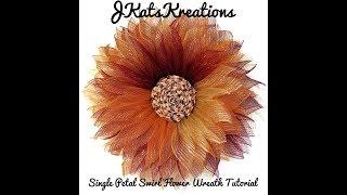 Deco Mesh Single Petal Swirl Flower Wreath Tutorial by JKatsKreations