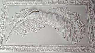 Handmade tutorial of 3D TEXTURED FEATHER with GYPSUM PUTTY in Bas-relief /Wallart /Clay art Барельеф