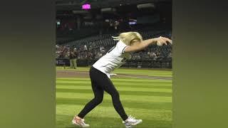 Olympic gold medalist Jade Carey throws out fancy first pitch for D-backs (Slow Motion)