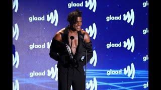 Jeremy Pope accepts the Stephen F. Kolzak Award at the GLAAD Media Awards