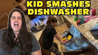 Kid Temper Tantrum Smashes Dishwasher Because He Didn't Want To Do Dishes! - Mom Cries! [Original]