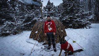 Hot Tent Camping In A Snow Storm With My Dog - Cooking A Christmas Feast