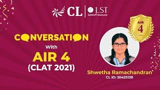 Shwetha: AIR 4 in CLAT 2021 | A "dropper's" journey from AIR 1123 last year