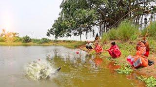 Fishing Video || Excellent fishing technique using shrimp || Amazing fish hunting || Village fishing