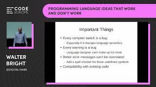 Code Europe 2022 Keynote by Walter Bright "Programming Language Ideas That Work And Don't Work"