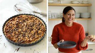 Chewy Nut Tart with Drizzled Chocolate