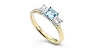 3 Stone Aquamarine Diamond Ring