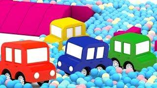 4 coches coloreados. Juegos para niños. Dibujos animados.