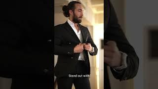 Dress like a Modern Gentleman in Our Slim Fit Double-Breasted Black Suit. #Suits #Mensfashion