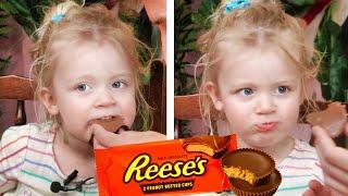 British 2 Year-Old Tries Reese's Peanut Butter Cups for the First Time!!