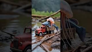 Evolution of a Toy Truck Carrying a Catfish into Delicious Food in Restaurant