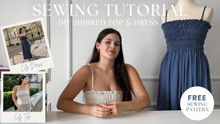 DIY Shirred Dress and Top | Easy Sewing Tutorial for Beginners + Free Sewing Pattern | Smocked Dress