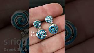 Greek Double Spiral Blue Opal Silver Studs Earrings sirioti.com - Sirioti Jewelry