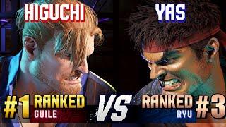 SF6 ▰ HIGUCHI (#1 Ranked Guile) vs YAS (#3 Ranked Ryu) ▰ High Level Gameplay