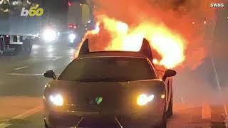 Lamborghini Catches Fire on Highway an Hour After It Was Picked Up from Being Serviced
