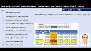 Excel Basics 5: PivotTable Power to Create Reports with Various Calculations & Layouts