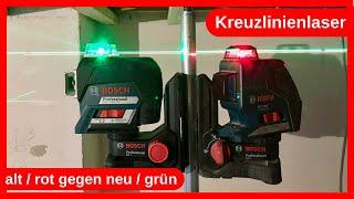 Meine selbstnivellierenden Kreuzlinien Laser rot / alt im Vergleich gegen den neuen grünen von Bosch