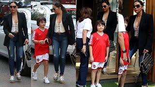 Ufff Srk Hot Wife  Gauri Khan Flaunts Her Huge Cleavage In Deep Neck Top With Open Blazer With Son