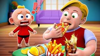 Oh No Daddy ! Don't Overeat  | Funny Kids Song  | More Nursery Rhymes & Kids Song