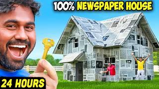 24 HOURS Living Inside NEWSPAPER HOUSE Challenge Went Wrong | Mad Brothers