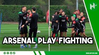 Saliba & Havertz PLAY FIGHT as Saka & Timber MISS Arsenal training