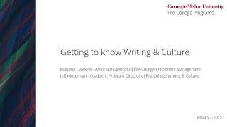 CMU Pre-College Programs Discover Session: Writing & Culture 1/7/25