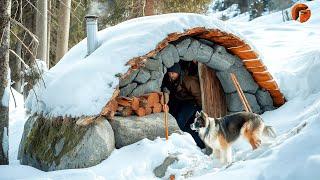 Man Builds Warm Survival Shelter for Winter | Start to Finish Build By @ramizinthewild