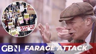 'I will not be BULLIED': Farage attacked by 'violent left-wing mob' throwing rubble at Reform Leader