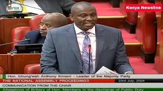 LISTEN TO KIMANI ICHUNGWA SHORT SPEECH IN PARLIAMENT TODAY AMID AFTER DAYS OF HIDING FROM GENZs