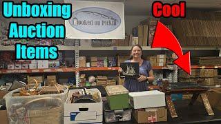 Unboxing Amazing Auction Items! Vintage Camel Stool, really old hourglass, Trinkets and much more!