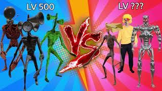 Team Siren Head vs Siren Head level up boss vs Human Hulk #13 with t-800