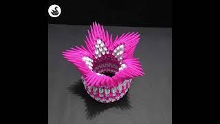 Handcrafted 3D Origami Pink Star Basket - Decorative Art Piece - Tulsi Origami