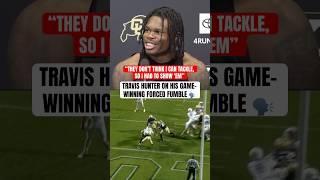 Travis Hunter reacts to his forced fumble in OT to win it for Colorado vs Baylor