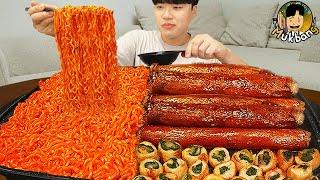 ASMR MUKBANG 직접 만든 대왕 통대창 불닭볶음면 파김치 오이소박이 먹방 & 레시피 FIRE NOODLES AND Giant Intestine EATING SOUND!