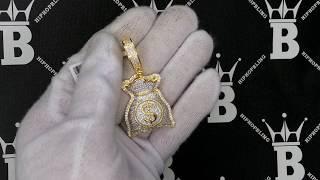 Gold Custom Money Bag $ CZ Hip Hop Bling Bling Pendant K22590G